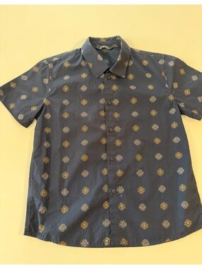 Nukutavake Boys Button-Up Shirt Size 12 Navy Geometric Print Long Sleeve